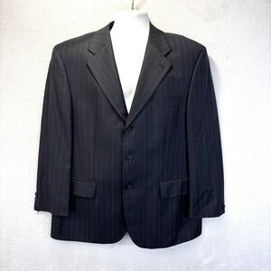 Vintage BAUMLER Austria Wool Pinstripe Suit Jacket Mens 44S Navy Blue Blazer